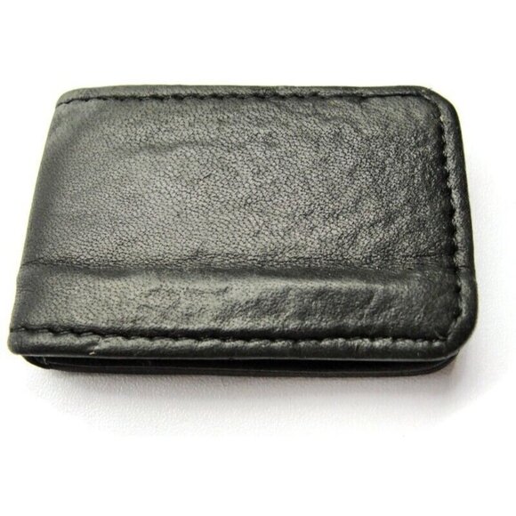 Black Leather Magnetic Money Clip Wallet Credit Card Cash ID Holder - Picture 2 of 8
